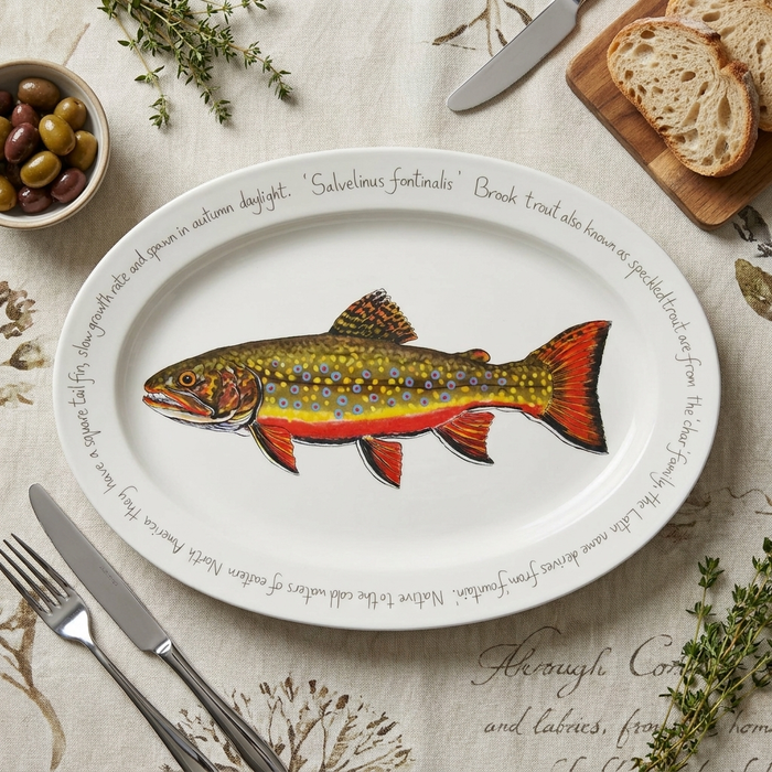 Brook Trout 39cm (15.4") Oval Plate styled on the table