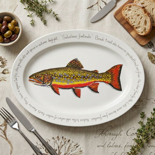 Brook Trout 39cm oval plate lifestyle
