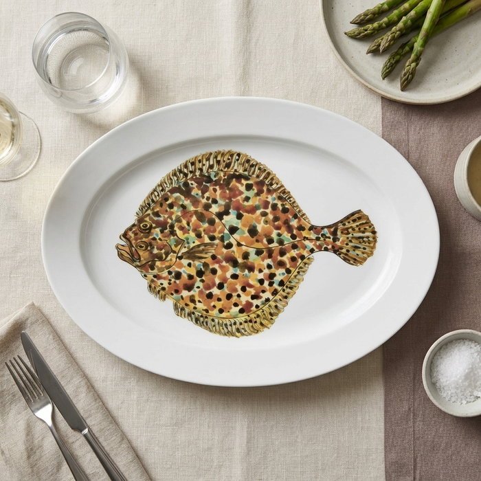 Turbot 39cm (15.4") oval plate styled on the table