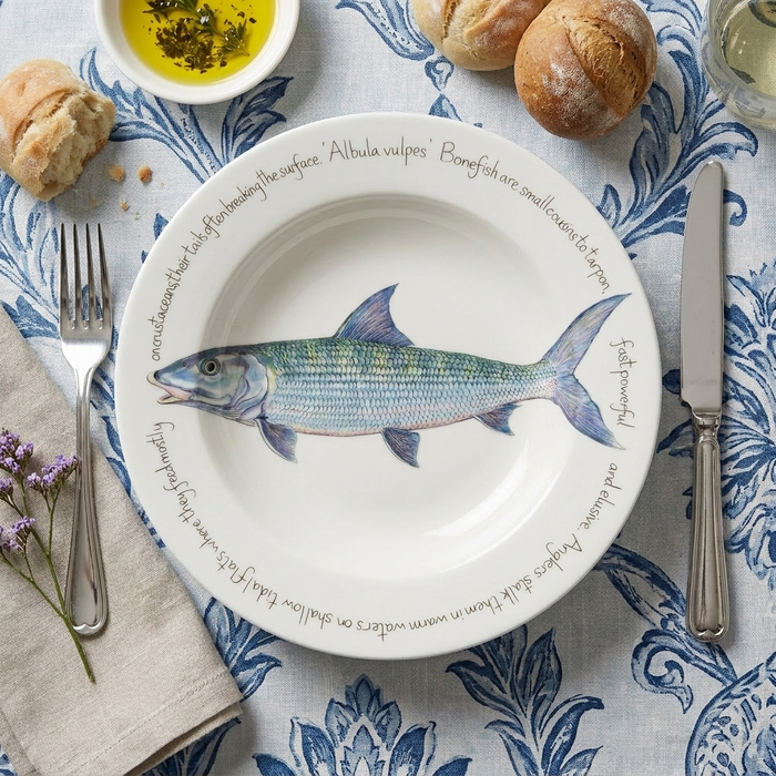 Bonefish 30cm Deep Rimmed Plate styled on the table