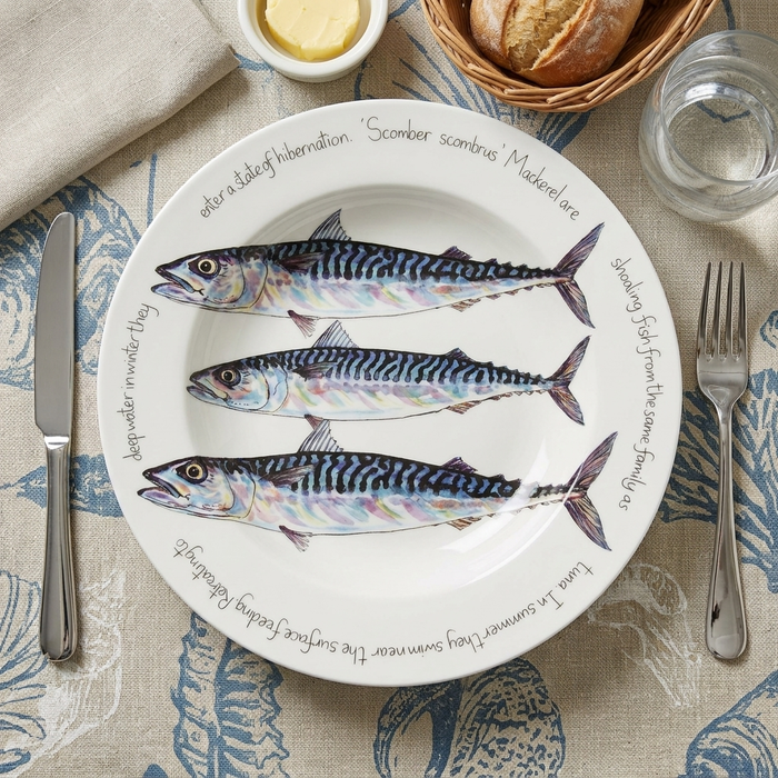 Mackerel 30cm Deep Rimmed Plate styled on the table