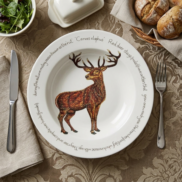 Stag Standing 30cm Deep Rimmed Plate styled on the table