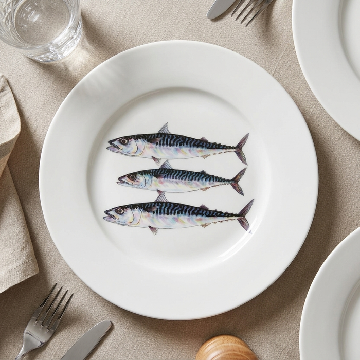 Mackerel 19cm Flat Rimmed Plate styled on the table