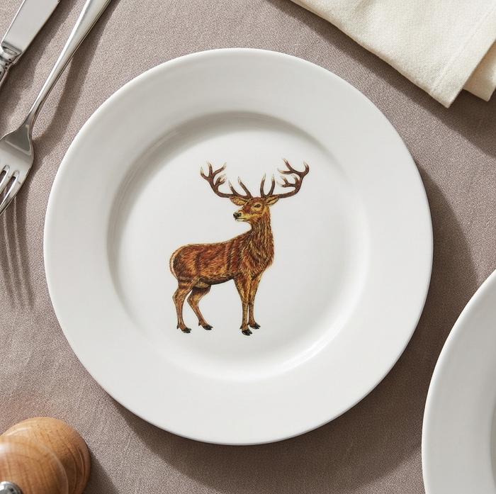 Stag Standing 19cm Flat Rimmed Plate styled on the table