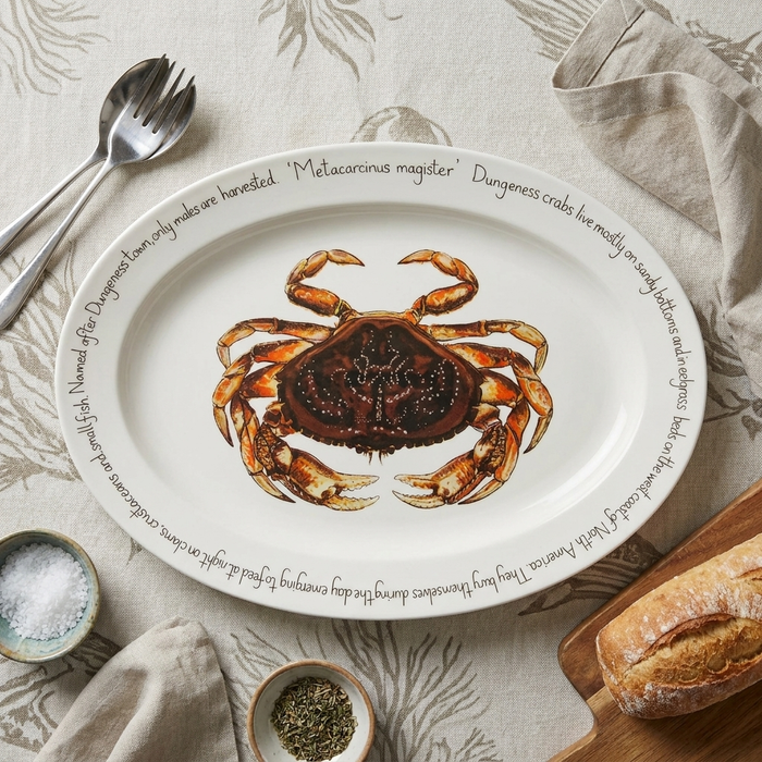Dungeness Crab 39cm (15.4") Oval Plate styled on the table