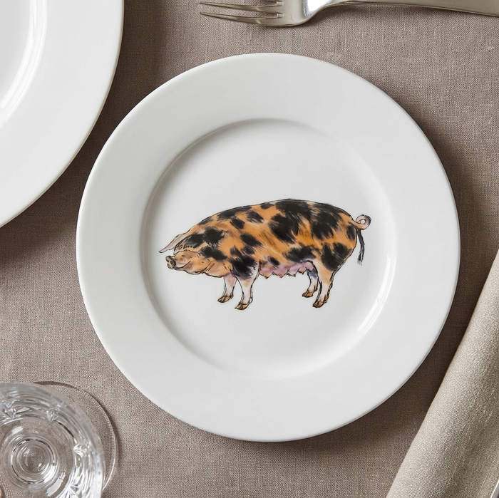 Oxford Sandy Black Pig 19cm Flat Rimmed Plate styled on the table