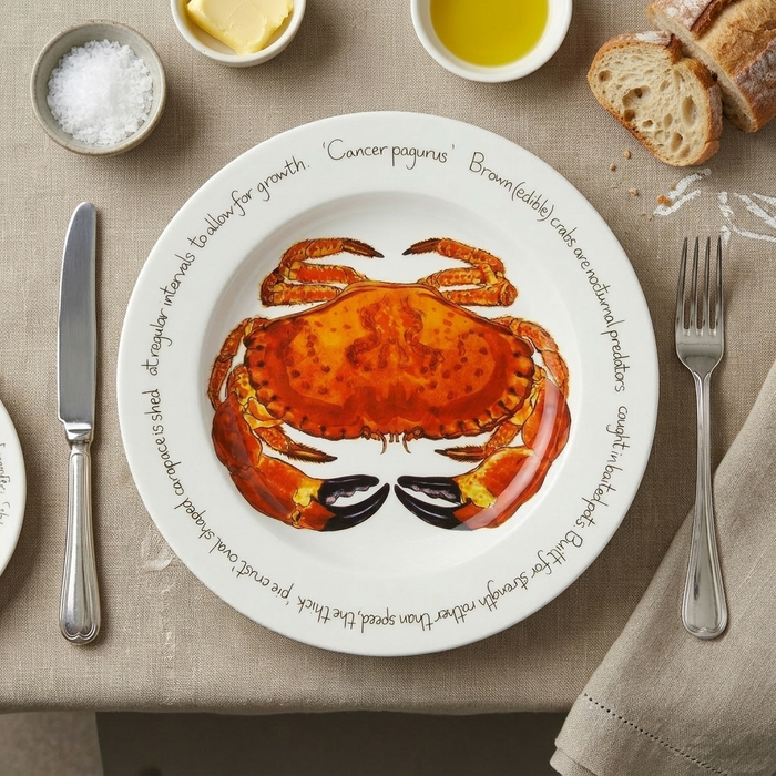 Crab 30cm Deep Rimmed Plate styled on the table