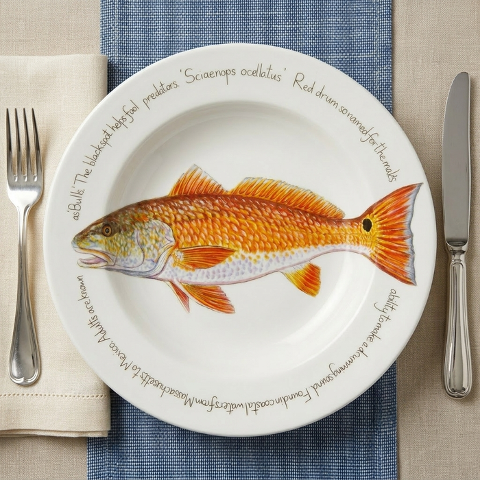 Red Drum 30cm Deep Rimmed Plate styled on the table