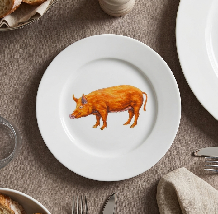 Tamworth Pig 19cm Flat Rimmed Plate styled on the table