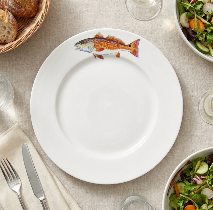 Red Drum 26cm Flat Rimmed Plate styled on the table