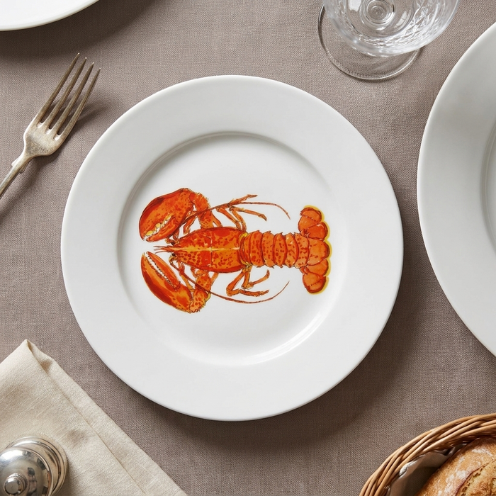 Red Lobster 19cm Flat Rimmed Plate styled on the table