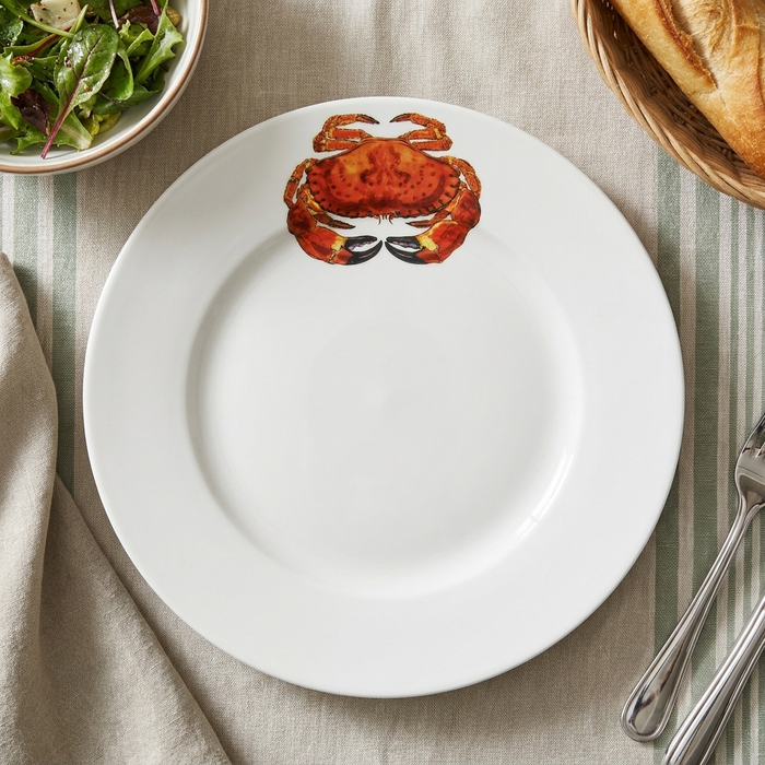 Crab 26cm Flat Rimmed Plate styled on the table