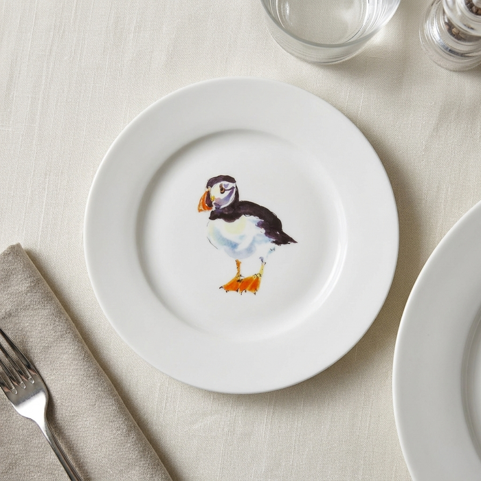 Puffin Standing 19cm Flat Rimmed Plate styled on the table