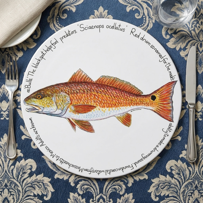 Red Drum Tablemat styled on the table