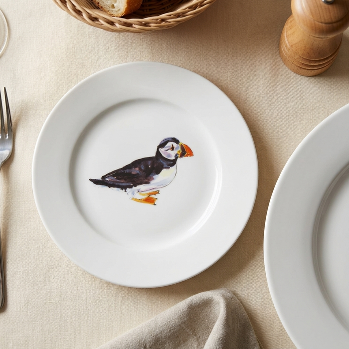 Puffin Walking 19cm Flat Rimmed Plate styled on the table