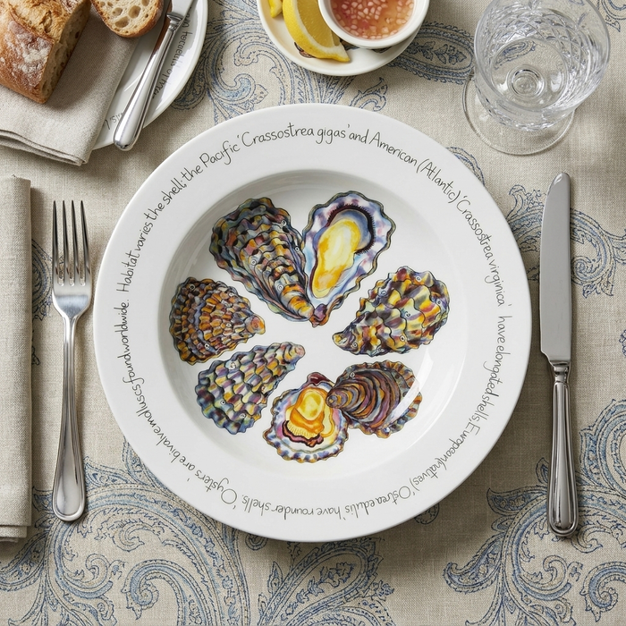 Oysters 30cm Deep Rimmed Plate styled on the table