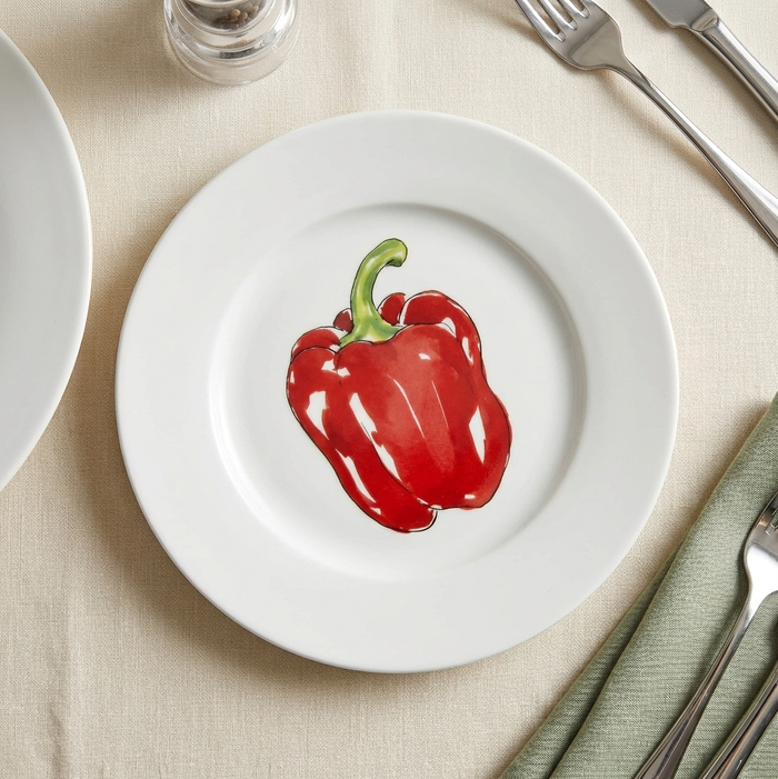 Red Pepper 19cm Flat Rimmed Plate styled on the table