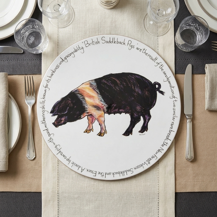 British Saddleback Pig Tablemat styled on the table