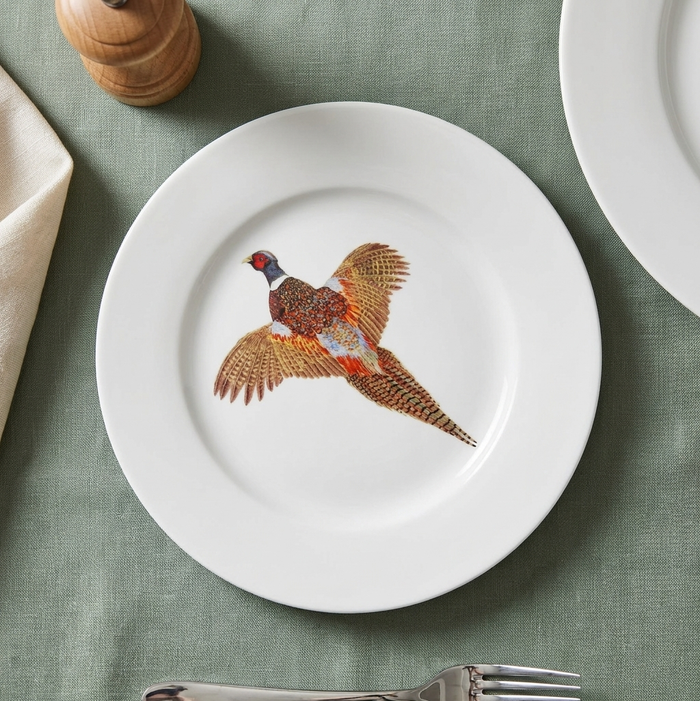 Richard Bramble | Ring-necked Pheasant 19cm Flat Rimmed Plate styled on the table
