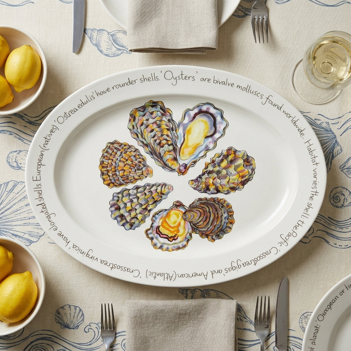 Oysters 39cm (15.4") Oval Plate styled on the table