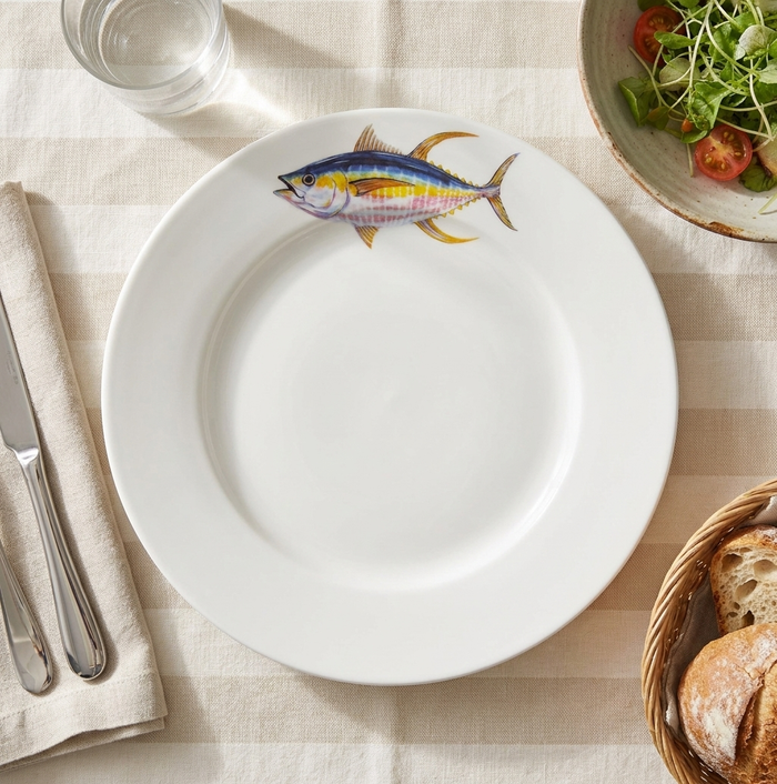 Yellowfin Tuna 26cm Flat Rimmed Plate styled on the table