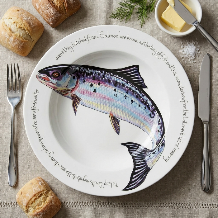 Salmon 30cm (11") Deep Rimmed Plate styled on the table