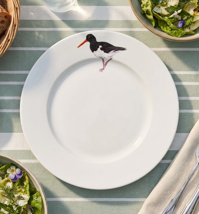 Oystercatcher Standing 26cm Flat Rimmed Plate styled on the table