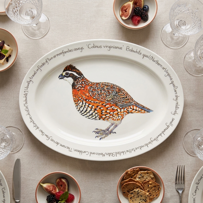 Bobwhite Quail 39cm (15.4") Oval Plate styled on the table