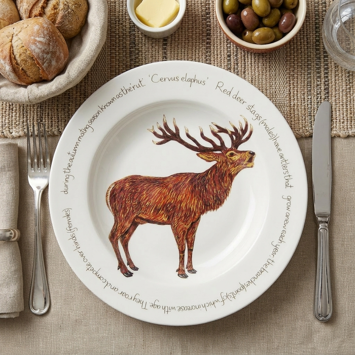 Stag Roaring 30cm Deep Rimmed Plate styled on the table