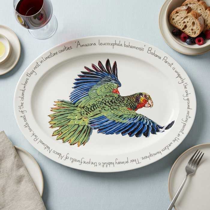 Parrot 39cm (15.4") Oval Plate (limited edition) styled on the table