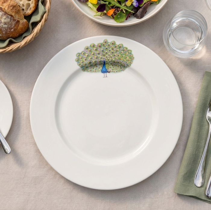 Peacock 26cm Flat Rimmed Plate styled on the table