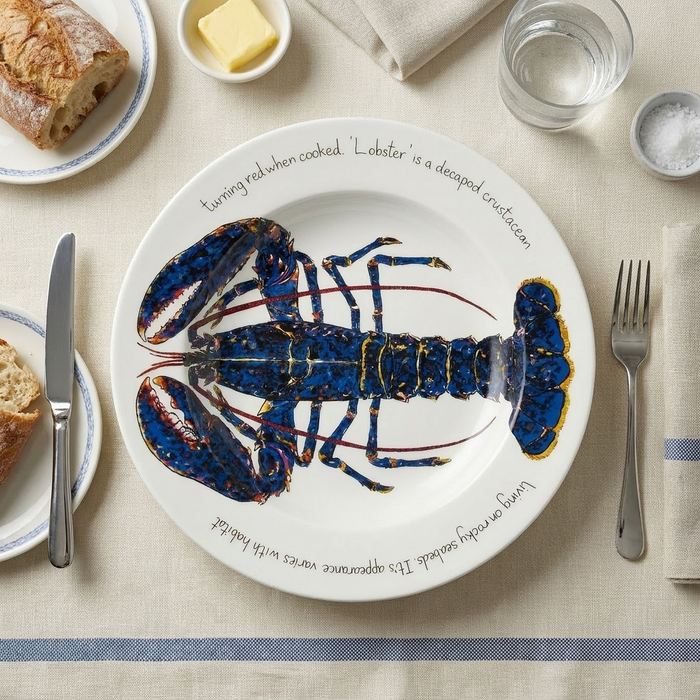 Blue Lobster 30cm Deep Rimmed Plate styled on the table