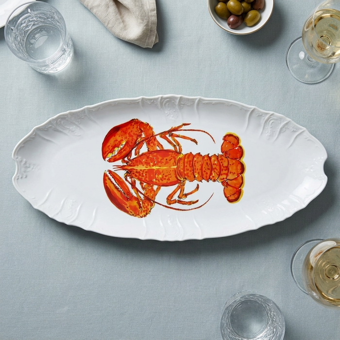 Red Lobster 65cm (25.5") Large Oval Plate (limited edition) styled on the table