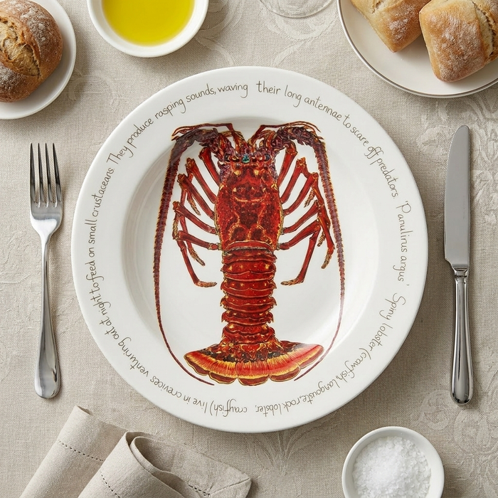 Spiny Lobster 30cm Deep Rimmed Plate styled on the table