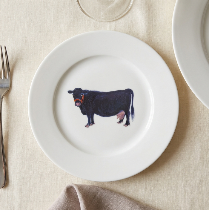Richard Bramble | Black Dexter Cow 19cm Flat Rimmed Plate styled on the table