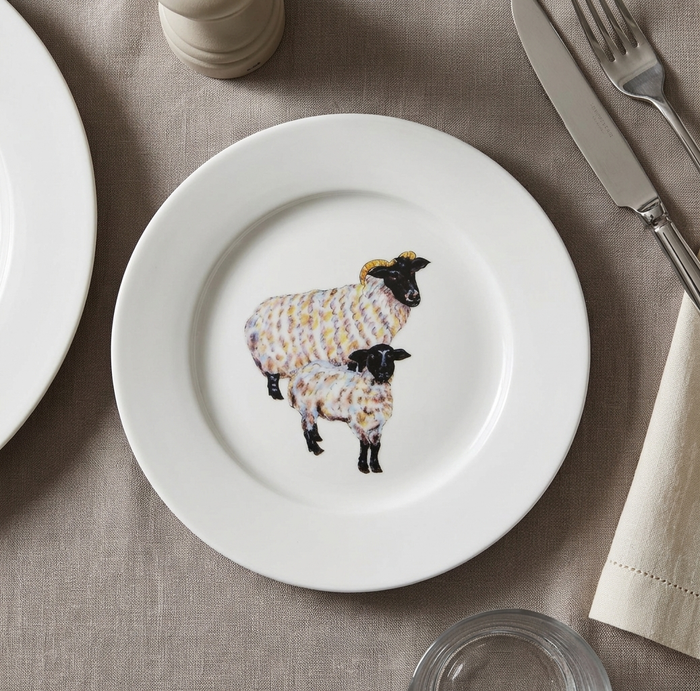Blackface Sheep 19cm Flat Rimmed Plate styled on the table
