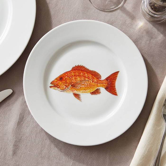 Red Snapper 19cm Flat Rimmed Plate styled on the table