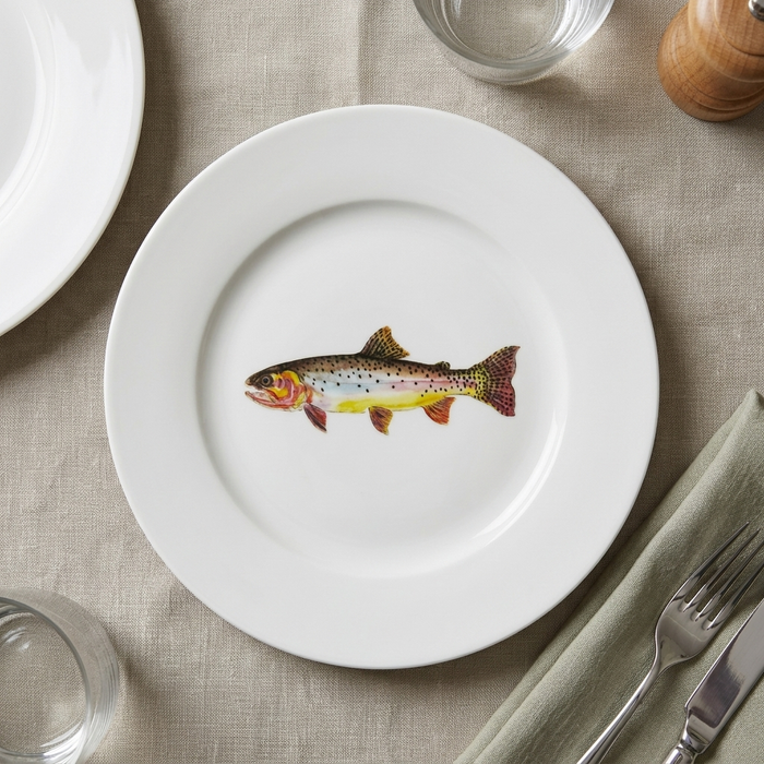 Richard Bramble | Cutthroat Trout 19cm Flat Rimmed Plate styled on the table
