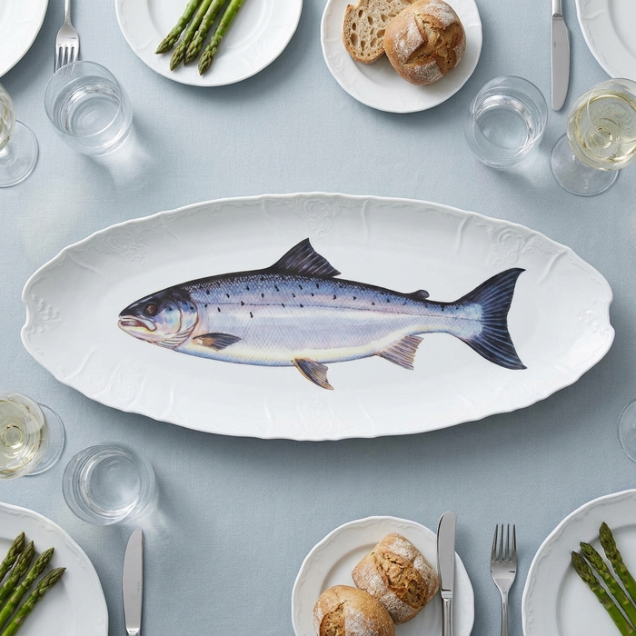 Salmon 65cm (25.5") Large Oval Plate styled on the table