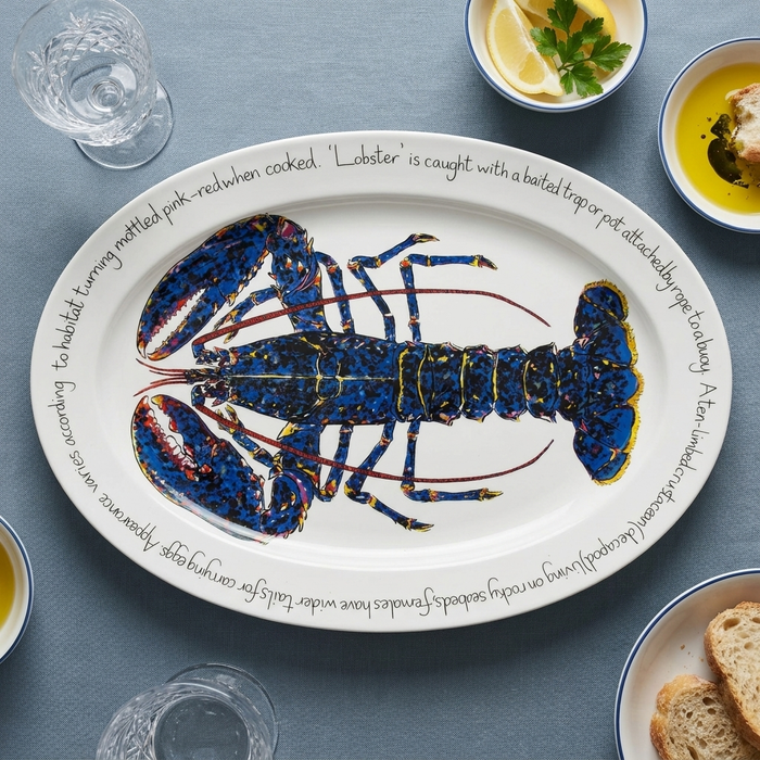 Blue Lobster 39cm (15.4") Oval Plate styled on the table