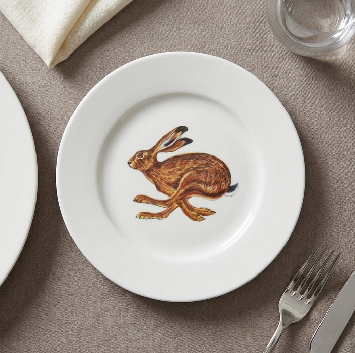 Hare running 19cm Flat Rimmed Plate styled on the table