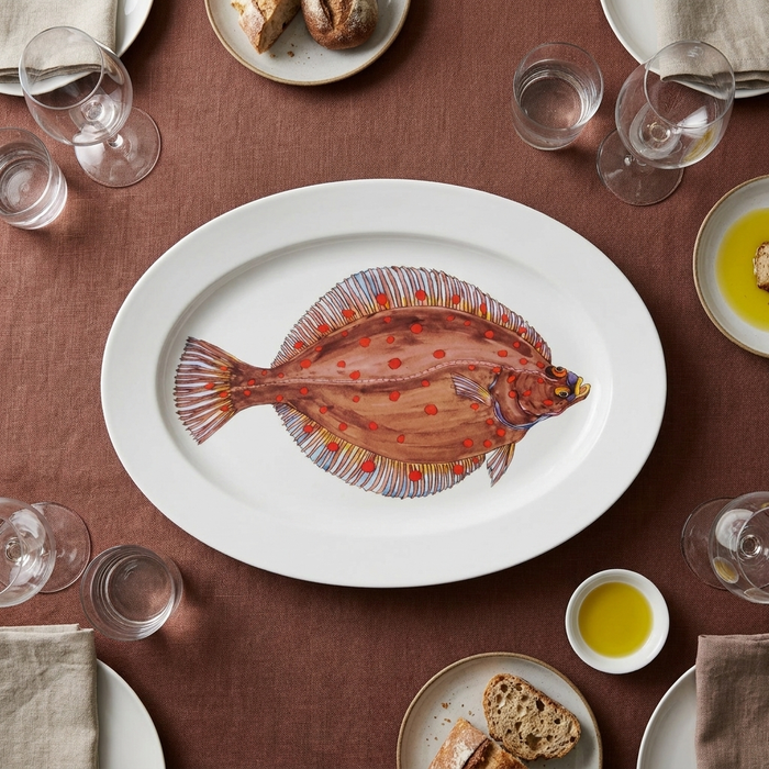 Plaice 39cm (15.4") oval plate styled on the table