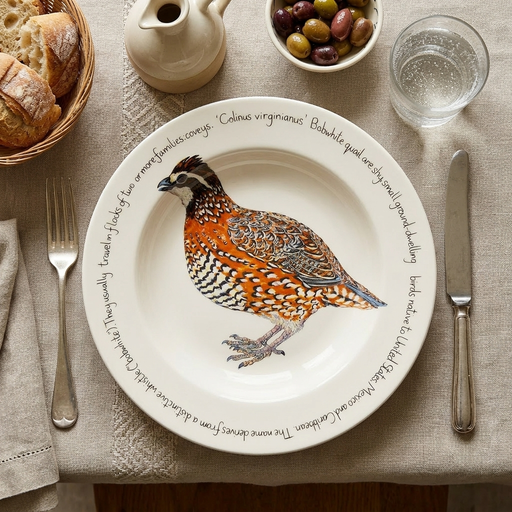 Bobwhite quail 30cm deep rimmed plate lifestyle