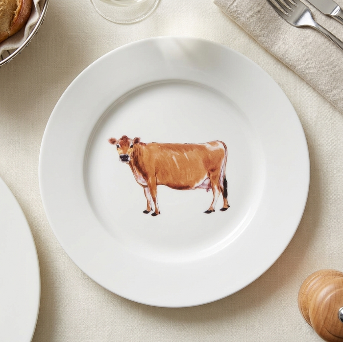 Richard Bramble | Jersey Cow 19cm Flat Rimmed Plate styled on the table