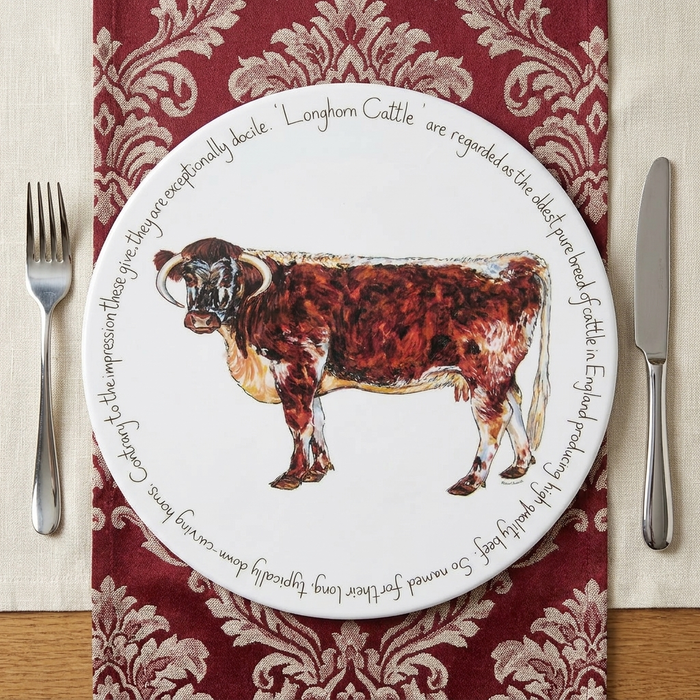 Longhorn Cow Tablemat styled on the table