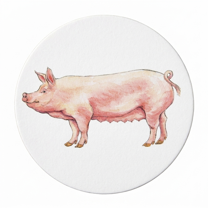 Pig Breeds Coaster Set of 6 size & rim guide