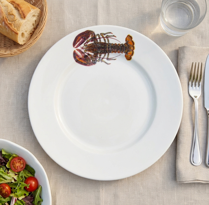North American Lobster 26cm Flat Rimmed Plate styled on the table