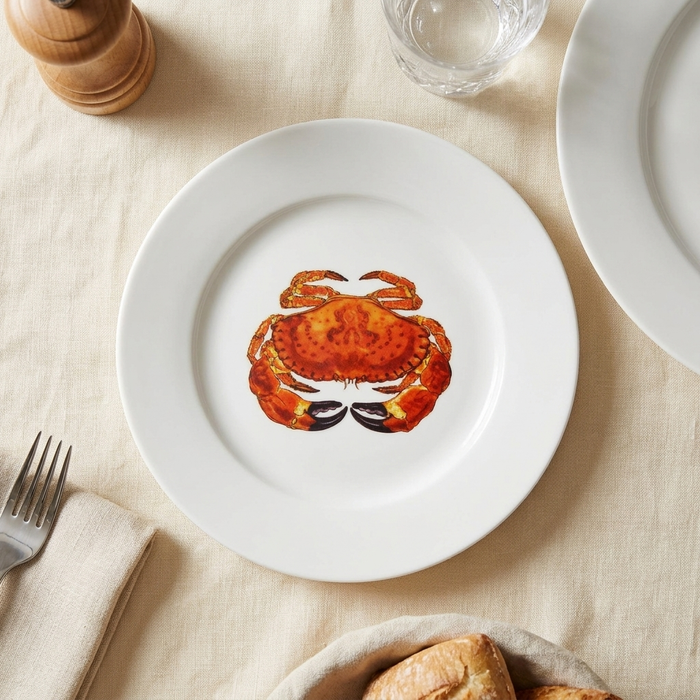 Crab 19cm Flat Rimmed Plate styled on the table