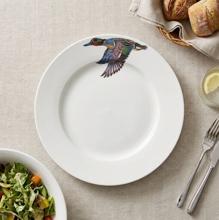 Green-winged Teal 26cm Flat Rimmed Plate styled on the table