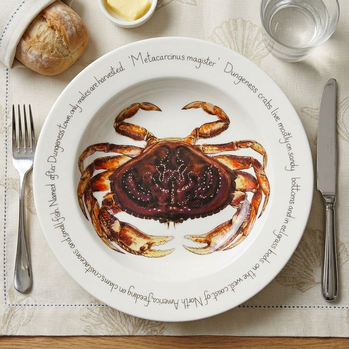 Dungeness Crab 30cm Deep Rimmed Plate styled on the table